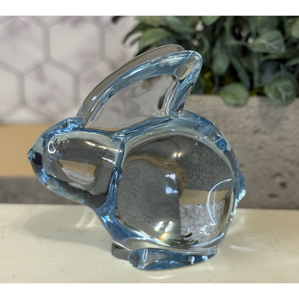 Vintage Oneida Light Blue Bunny Rabbit Lead Crystal Glass Hand Cut & Blown Korea